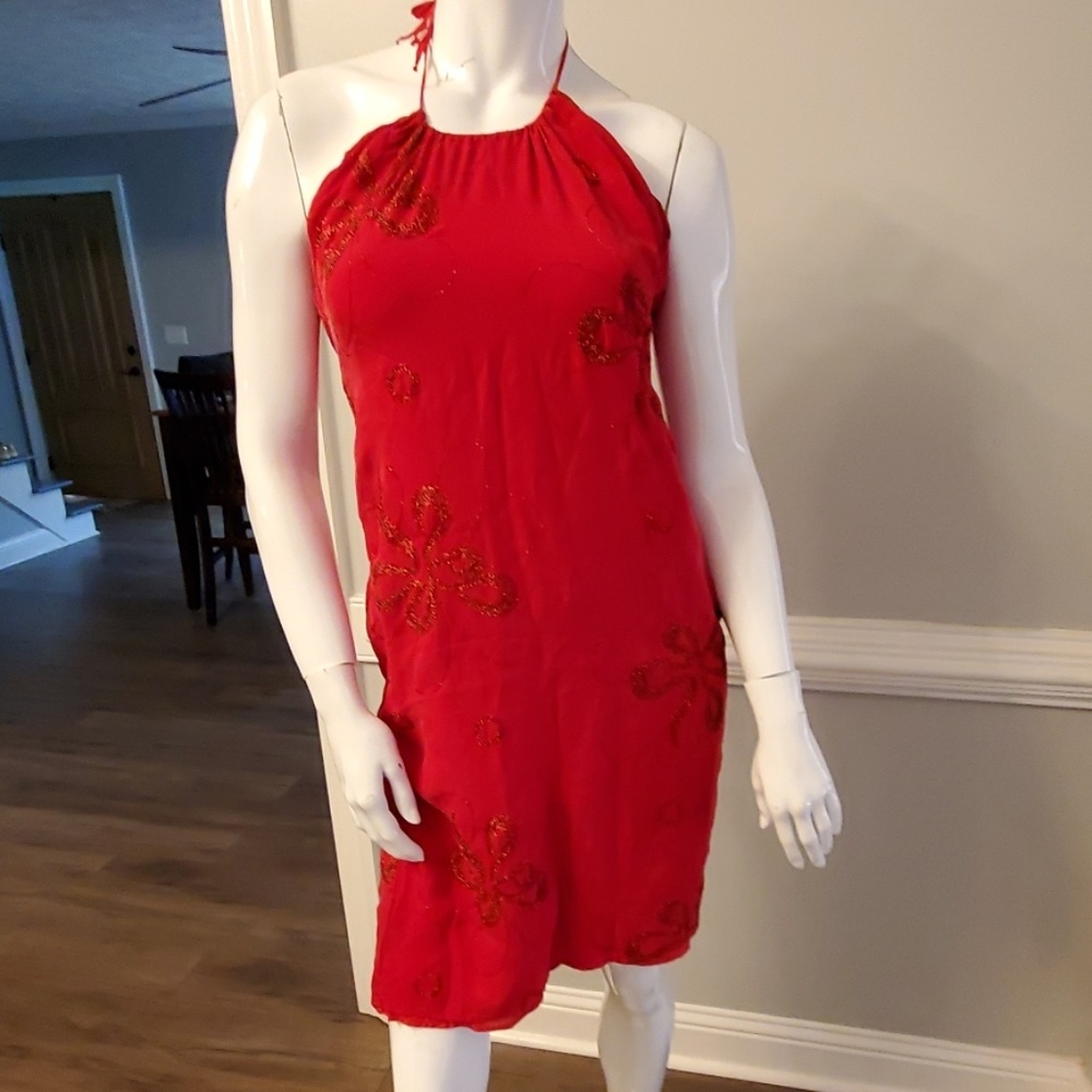 TOCCA Red Silk dress embroidery